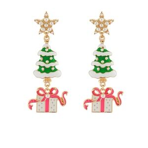 Christmas Tree & Gift Linear Drop Earrings